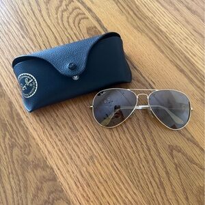 Ray-Ban Gold Frame Aviator Sunglasses with Brown Lenses and Black Case